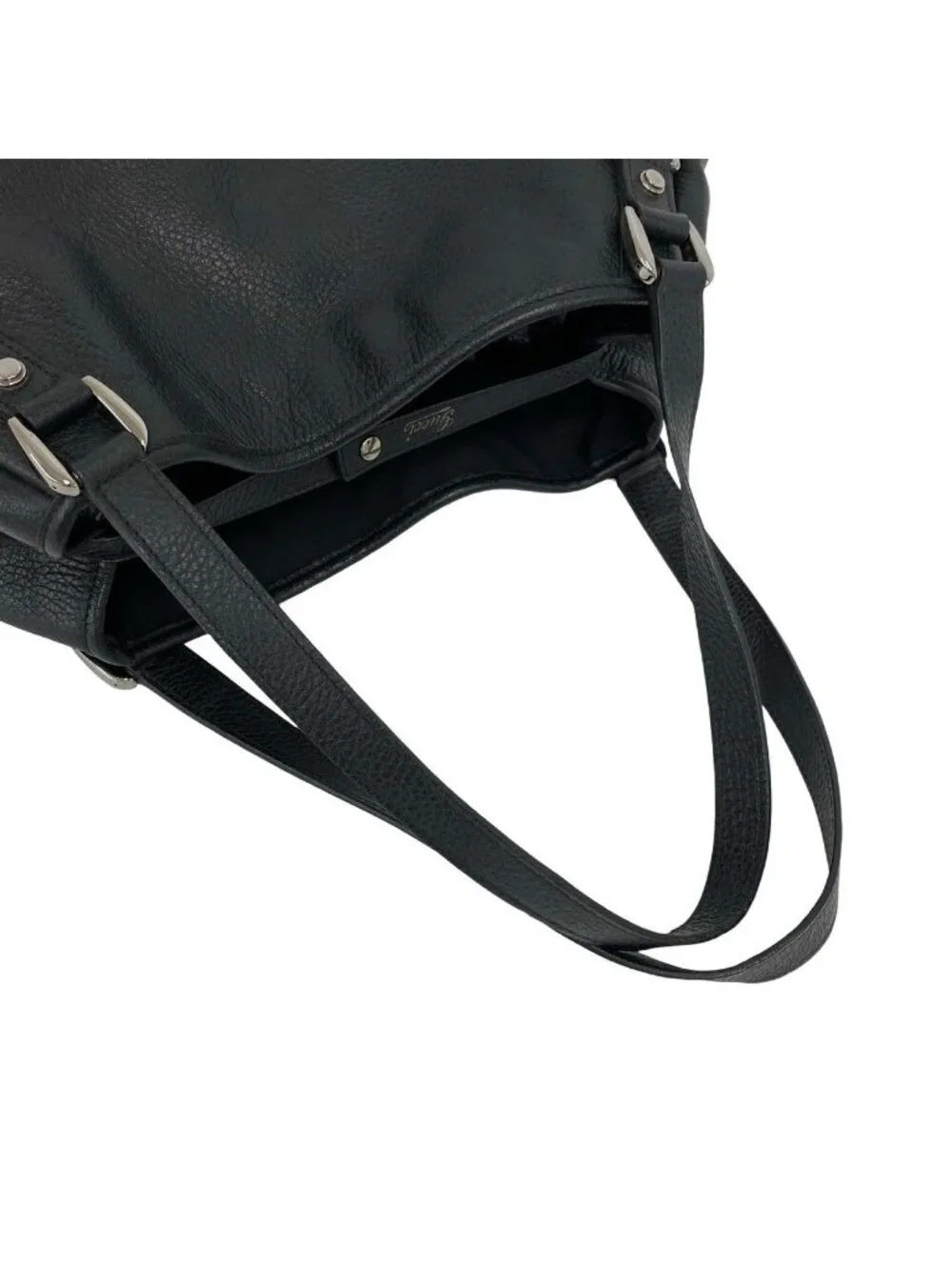 Gucci Log Leather Tote Shoulder Bag Black